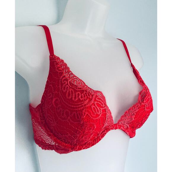 Vintage y2k Victoria's Secret Bra 34C Red Lace - Picture 1 of 12